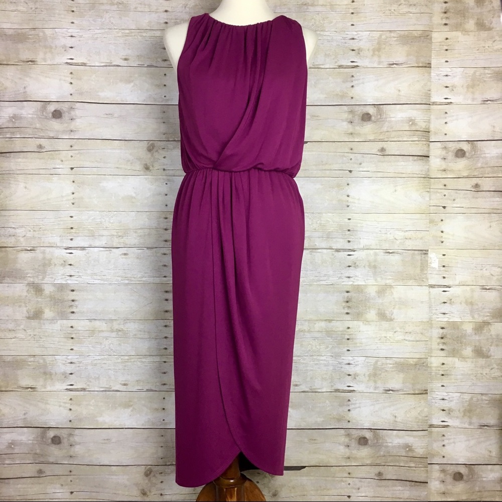 Adrianna Papell Pink Faux-Wrap High-Low Midi Dress